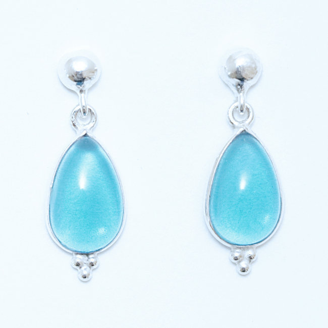 Boucles d'oreilles argent massif 925 gouttes et Cristal Turquoise - Inde 022