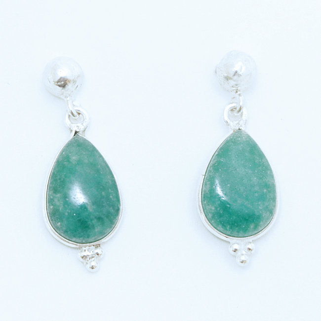 Bijoux Indiens Ethniques boucles d'oreilles argent 925 et pierre fine pendante perle goutte - Inde 022 Corindon Emeraude verte