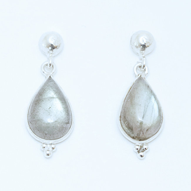 Bijoux Indiens Ethniques boucles d'oreilles argent 925 et pierre fine pendante perle goutte - Inde 022 Labradorite