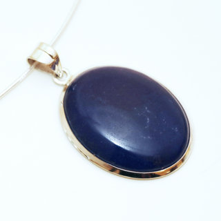 Bijoux Indiens Ethniques pendentif argent 925 et pierre fine ovale - Inde 003 Lapis-Lazuli bleu