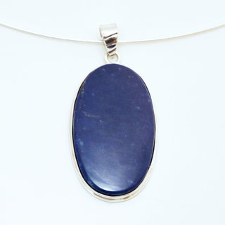 Bijoux Indiens Ethniques pendentif argent 925 et pierre fine grand ovale - Inde 007 Lapis-Lazuli bleu b