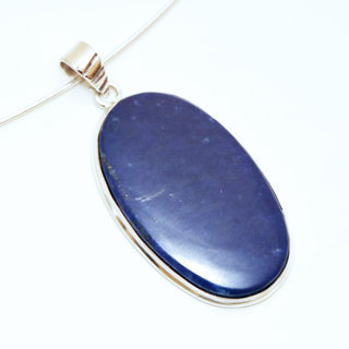 Bijoux Indiens Ethniques pendentif argent 925 et pierre fine grand ovale - Inde 007 Lapis-Lazuli bleu