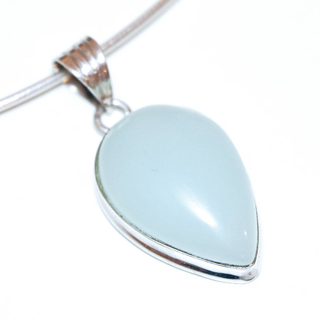 Pendentif en argent 925 goutte et Calcédoine Bleu-Vert d'eau - Inde 017