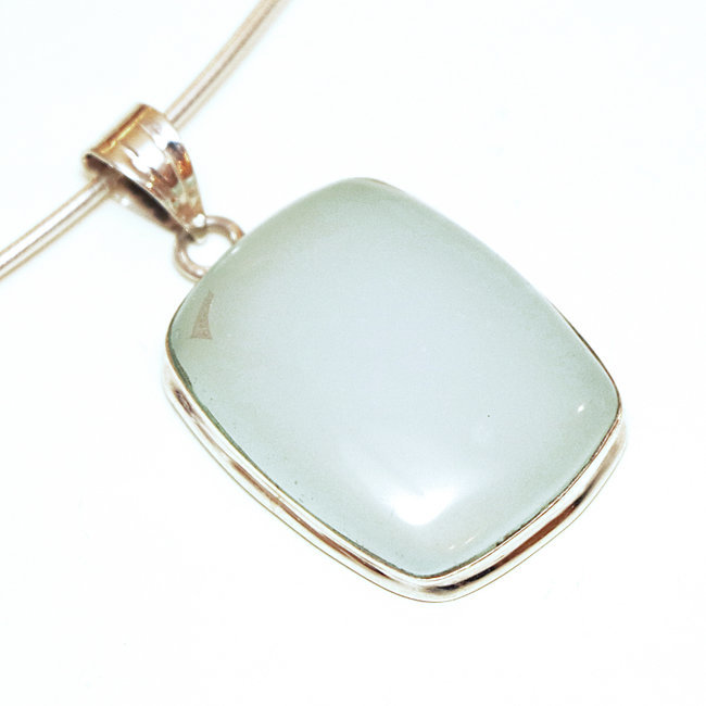 Pendentif en argent 925 rectangle et Calcédoine verte - Inde 024