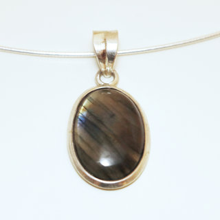 Bijoux Indiens Ethniques pendentif argent 925 et pierre fine petit ovale - Inde 030 Labradorite b