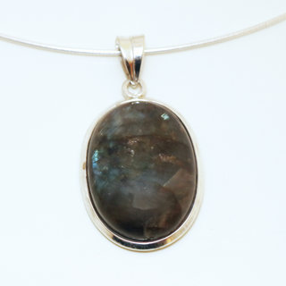 Bijoux Indiens Ethniques pendentif argent 925 et pierre fine petit ovale Labradorite - Inde 053 b