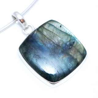 Bijoux Indiens Ethniques pendentif argent 925 massif et pierre fine Labradorite gris vert kaki carr  - Inde 064a