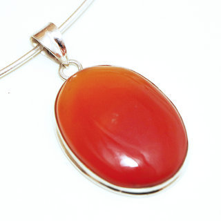 Bijoux Indiens Ethniques pendentif argent 925 et pierre fine Cornaline orange ovale - Inde 041a