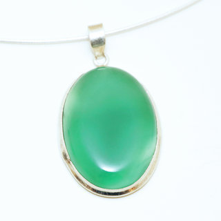 Bijoux Indiens Ethniques pendentif argent 925 et pierre fine grand ovale Agate verte - Inde 047 b