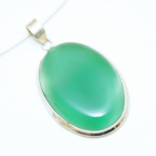 Bijoux Indiens Ethniques pendentif argent 925 et pierre fine grand ovale Agate verte - Inde 047