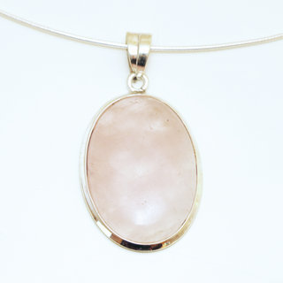 Bijoux Indiens Ethniques pendentif argent 925 et pierre fine ovale - Inde 003 Quartz rose b