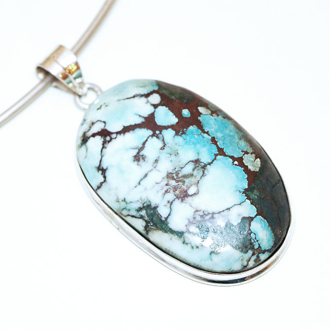 Pendentif argent 925 ovale et Turquoise naturelle - Inde 012