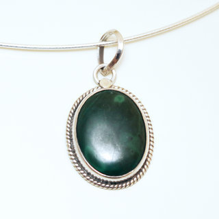 Bijoux Indiens Ethniques pendentif argent 925 et pierre fine petit ovale grav - Inde 027 Malachite vert fonc b