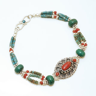 Bijoux Ethniques indiens bracelets argent 925 femme et pierre fine turquoise corail npalais - Npal 021