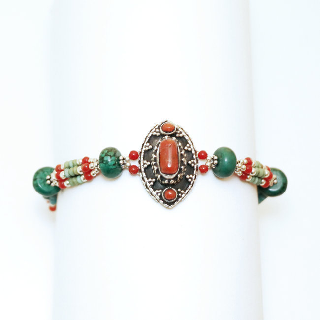 Bijoux Ethniques indiens bracelets argent 925 et pierre fine turquoise corail népalais - Népal 022 b