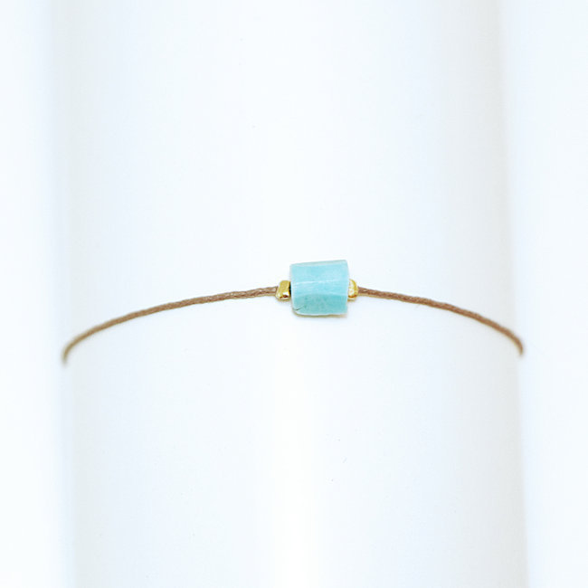 Bracelet cordon,lien plaqué or perle Turquoise naturelle , By Johanne 005