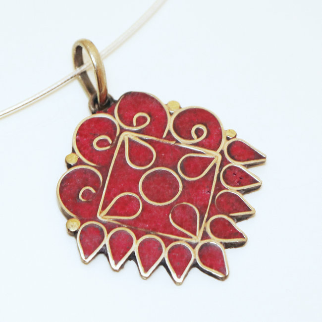 Pendentif tibétain bouddhiste Corail rouge - Népal 020