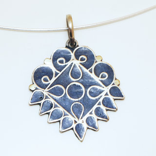 Bijoux Indiens Ethniques grand pendentif laiton plaqu argent 925 et pierre - Nepal 020 Lapis-Lazuli bleu b