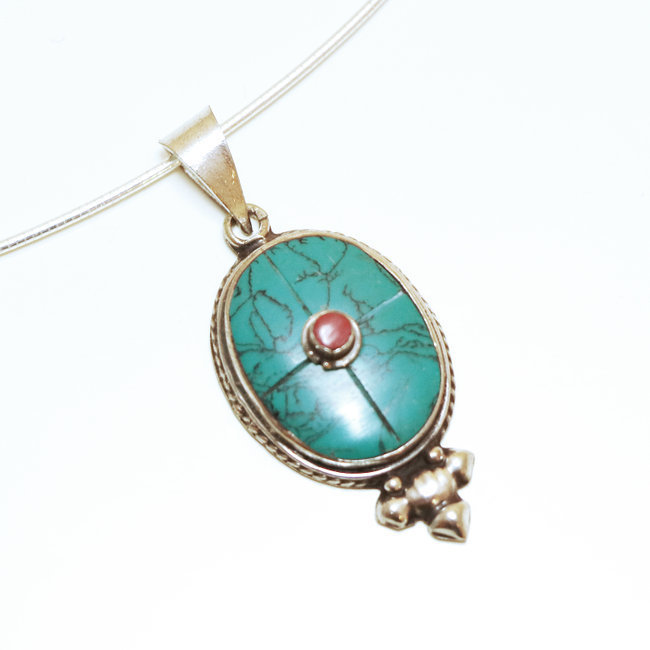 Pendentif tibétain ovale Turquoise - Népal 021