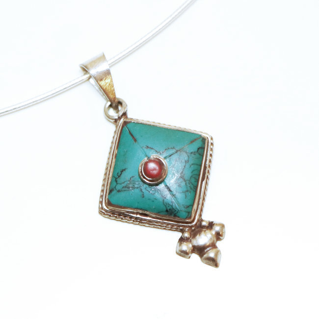 Pendentif tibétain losange Turquoise - Népal 026