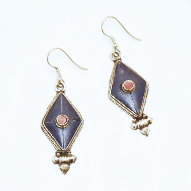 Boucles d'oreilles tibétaines losange et Lapis-Lazuli - Népal 002