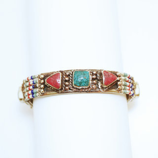 Bijoux Ethniques indiens bracelet multi-rangs corail turquoise laiton plaqué argent 925 et pierres perles népalais tibétain - Nepal 004