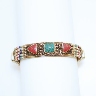 Bijoux Ethniques indiens bracelet multi-rangs corail turquoise laiton plaqu argent 925 et pierres perles npalais tibtain - Nepal 004