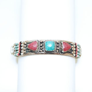 Bijoux Ethniques indiens bracelet multi-rangs corail turquoise laiton plaqué argent 925 et pierres perles népalais tibétain - Nepal 005