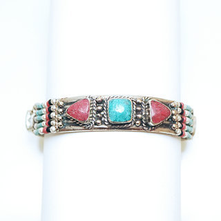 Bijoux Ethniques indiens bracelet multi-rangs corail turquoise laiton plaqu argent 925 et pierres perles npalais tibtain - Nepal 005