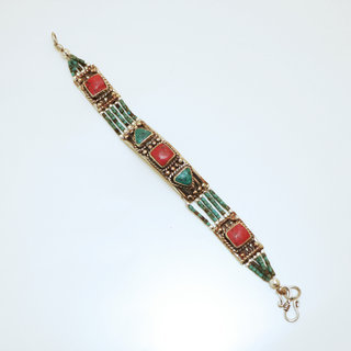 Bijoux Ethniques indiens bracelets laiton plaqu argent 925 et pierres Turquoise corail rouge npalais - Nepal 006 b