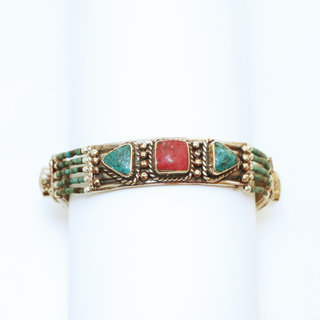 Bijoux Ethniques indiens bracelets laiton plaqué argent 925 et pierres Turquoise corail rouge népalais - Nepal 006