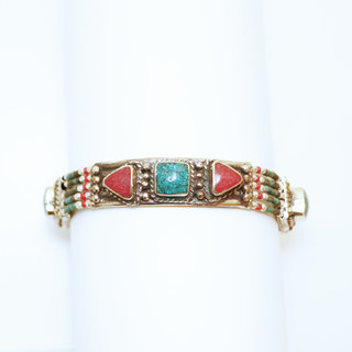 Bijoux Ethniques indiens bracelet multi-rangs turquoise corail laiton plaqué argent 925 et pierres perles népalais tibétain - Nepal 007