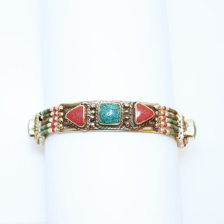 Bijoux Ethniques indiens bracelet multi-rangs turquoise corail laiton plaqu argent 925 et pierres perles npalais tibtain - Nepal 007