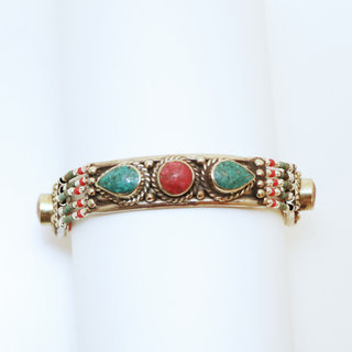 Bijoux Ethniques indiens bracelet multi-rangs turquoise corail laiton plaqu argent 925 et pierres perles npalais tibtain - Nepal 009