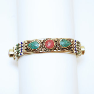 Bijoux Ethniques indiens bracelet multi-rangs turquoise corail laiton plaqu argent 925 et pierres perles npalais tibtain - Nepal 010