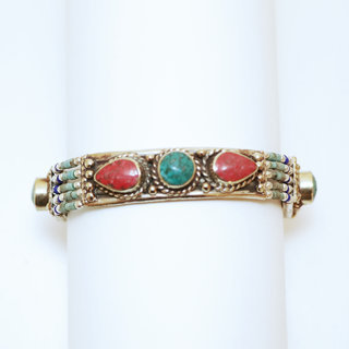 Bijoux Ethniques indiens bracelet multi-rangs turquoise corail laiton plaqu argent 925 et pierres perles npalais tibtain - Nepal 011