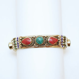Bijoux Ethniques indiens bracelet multi-rangs turquoise corail laiton plaqué argent 925 et pierres perles népalais tibétain - Nepal 012