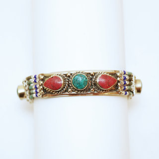 Bijoux Ethniques indiens bracelet multi-rangs turquoise corail laiton plaqu argent 925 et pierres perles npalais tibtain - Nepal 012