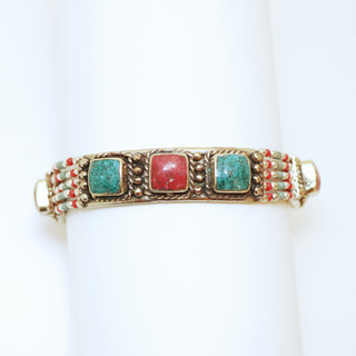 Bijoux Ethniques indiens bracelet multi-rangs turquoise corail laiton plaqué argent 925 et pierres perles népalais tibétain - Nepal 016