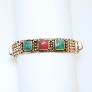 Bijoux Ethniques indiens bracelet multi-rangs turquoise corail laiton plaqu argent 925 et pierres perles npalais tibtain - Nepal 016