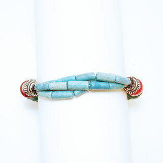 Bijoux Ethniques indiens bracelet multi-rangs turquoise corail laiton plaqu argent 925 et pierres perles npalais tibtain - Nepal 018 b