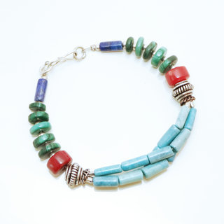 Bijoux Ethniques indiens bracelet multi-rangs turquoise corail laiton plaqué argent 925 et pierres perles népalais tibétain - Nepal 018