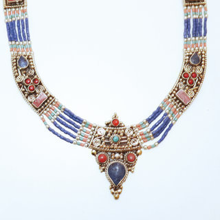 Bijoux Ethniques indiens collier en plaqu argent 925 et pierres tibtain npalais - Nepal 004 Turquoise, Corail rouge Lapis Lazuli bleu b