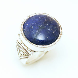 Bijoux touareg ethniques berbres bague argent 925 massif femme homme chevalire pierres semi-prcieuses Lapis-Lazuli bleu fonc ronde gravure personnalise - Niger 011 a