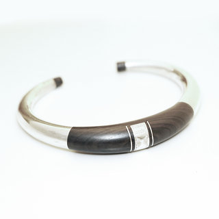 Bijoux ethniques touareg bracelet en argent 925 homme femme jonc ouvert rond grav rigide bomb et bois d'bne - Niger 010 b