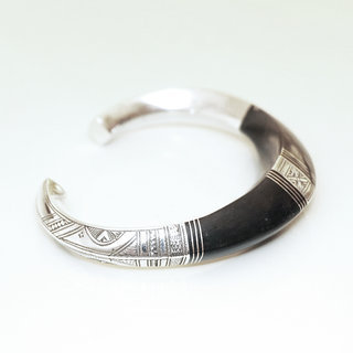 Bijoux ethniques touareg bracelet en argent 925 homme femme angle large manchette grav rigide bomb et bois d'bne - Niger 013 c