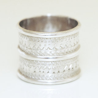 Bijoux ethniques touareg bague en argent 925 anneau alliance homme femme large grave - Niger 032