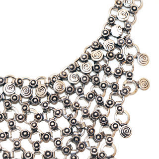 Bijoux Indiens Ethniques plastron collier mtal argent grav gravure Ras du cou pendant - Inde 005 b