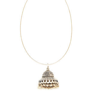 Bijoux Indiens Ethniques pendentif dôme cloche clochette pendant laiton plaqué argent et perles argentées filigranes gravés - Inde 001 b
