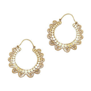 Bijoux Indiens Ethniques boucles d'oreilles croles en bronze dor or grav perles - Inde 002